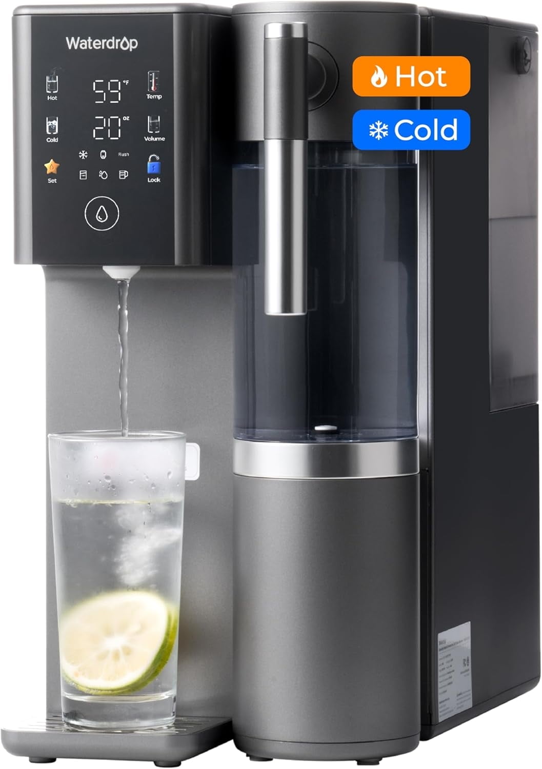 Waterdrop WD-A2 Countertop Reverse Osmosis System, Hot and Cold RO System, Portable Pure Water Tank, Bottleless Water Cooler, 6 Temperature Settings, Hot Cold Room Water, 3:1 Pure to Drain