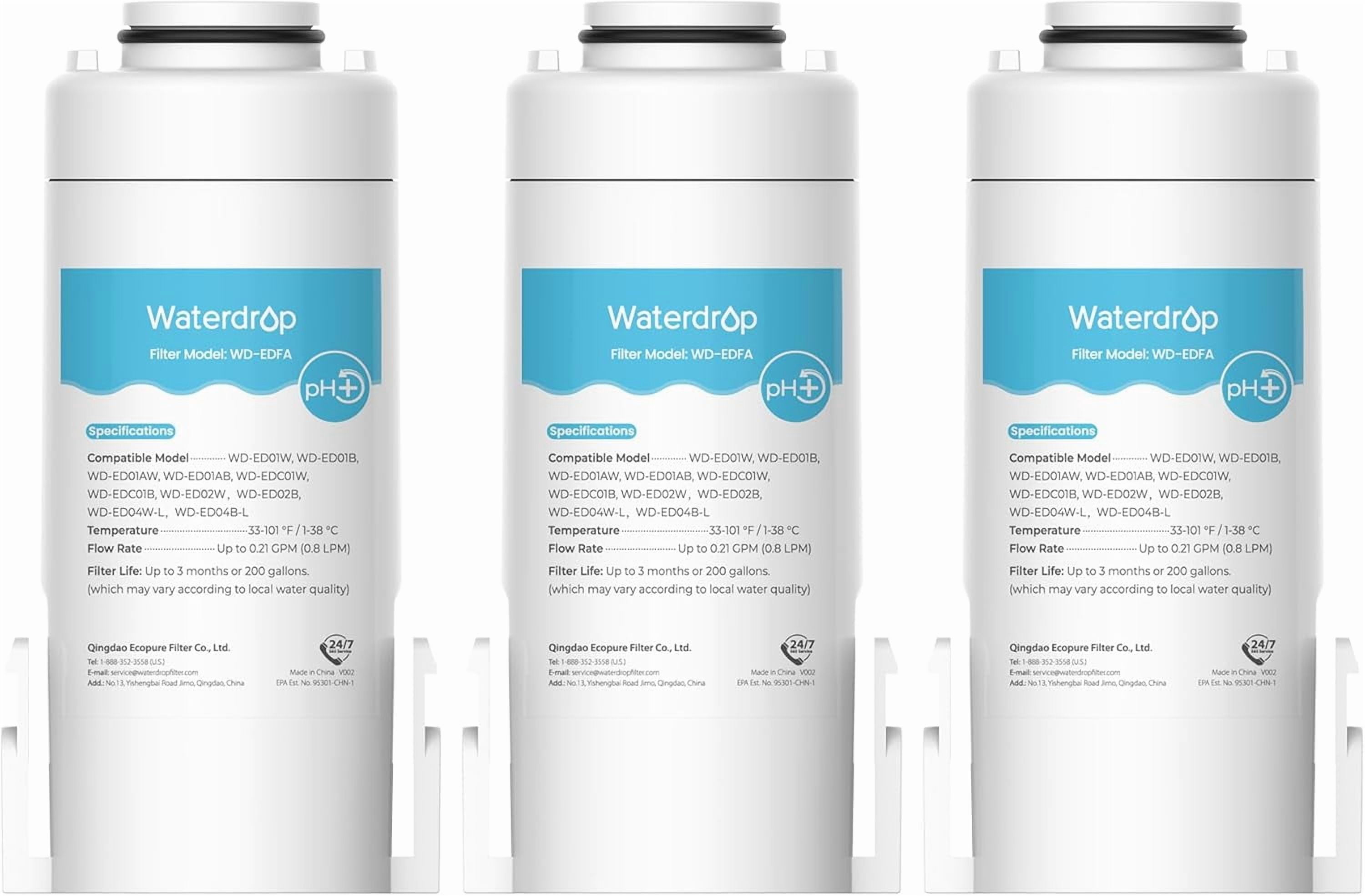 Waterdrop WD-EDFA Alkaline Filters Replacement for All Waterdrop Electric Pitcher, NSF/ANSI 42&372, Improve PH, 3 Months or 200 Gallons, Reduce Chlorine, Lead, PFAS, 3 Packs