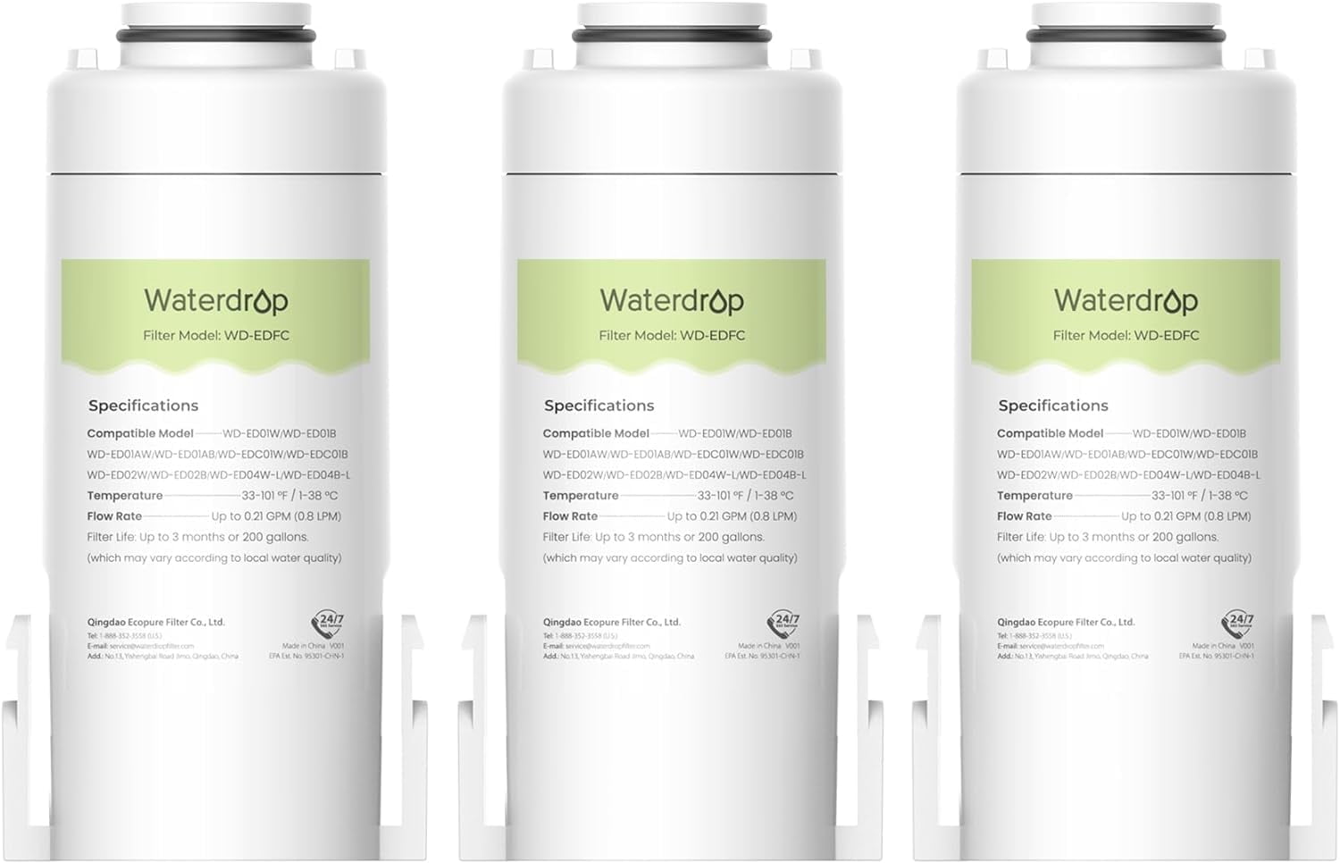 Waterdrop WD-EDFC Replacement Filters for Waterdrop Electric Pitcher WD-ED01/ED02/ED04/ED01A/EDC01, 3 Filters