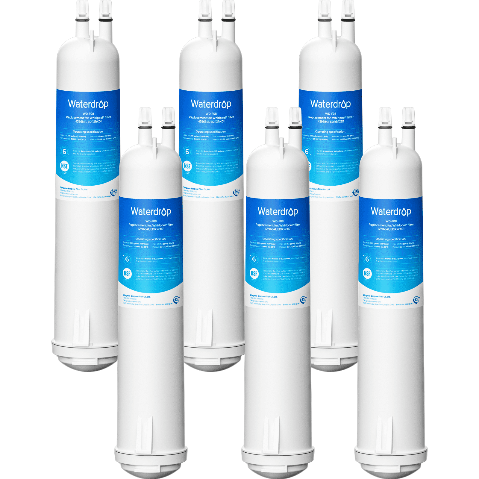 Waterdrop WD-F08 Replacement for 4396841, Everydrop® Filter 3, EDR3RXD1, 4396710, Kenmore® 46-9083, 46-9030, Refrigerator Water Filter, 6 Filters