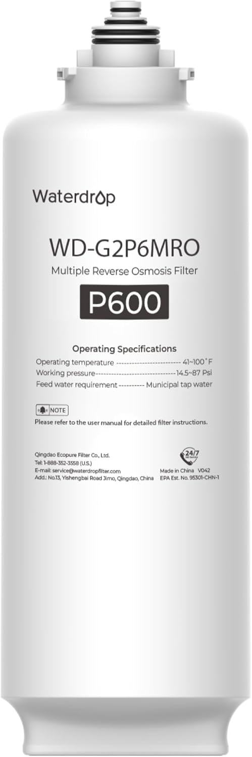 Waterdrop WD-G2P600-RO Filter, Replacement for WD-G2P600-W Reverse Osmosis System, 2-year Lifetime, Reduce PFAS