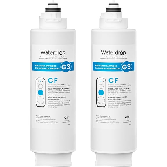 Waterdrop G3-2CF Filter, Replacement for G3-W & G3P600 & G3P800 RO System | NSF/ANSI 372 Certified, Easy Installation, No Tools Required, Pack of 2 G3-N1CF, 6-Month Lifetime Each
