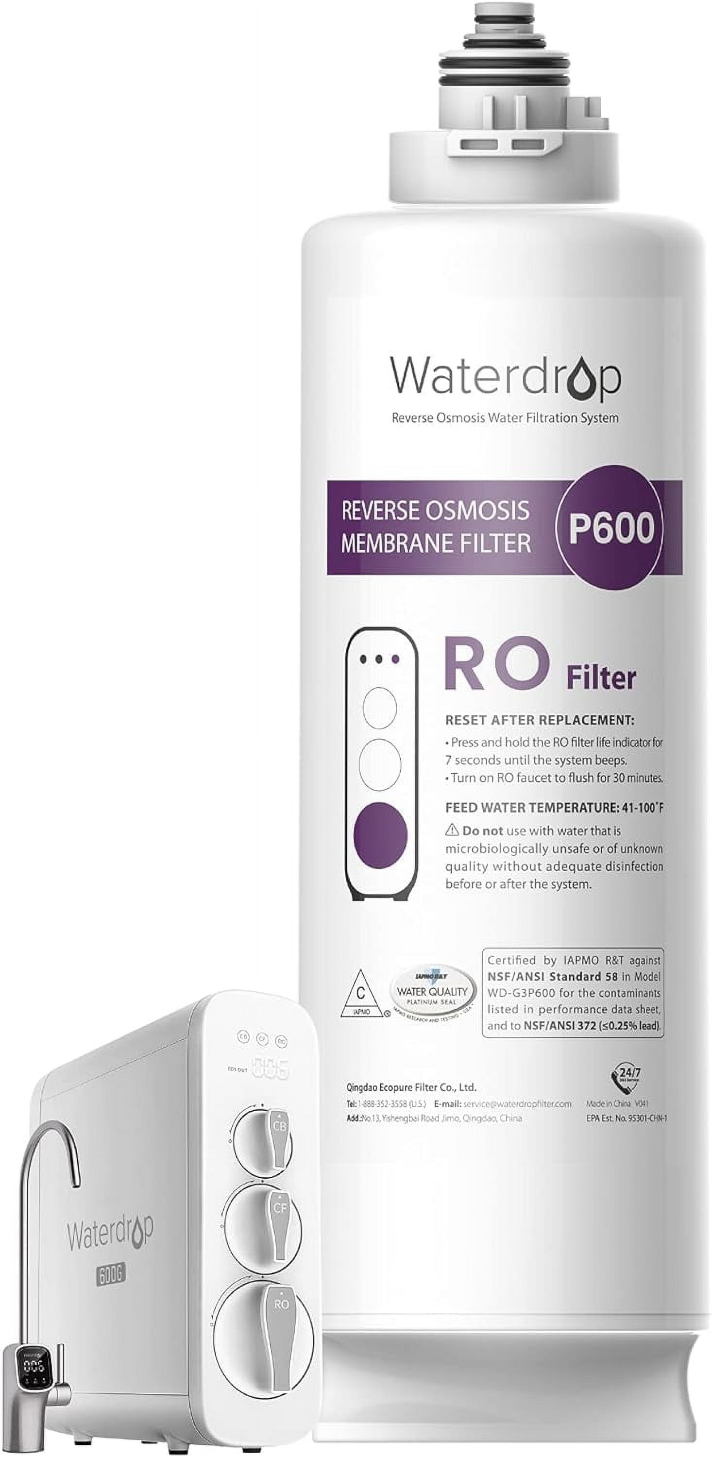 Waterdrop WD-G3P600-RO Filter, Replacement for WD-G3P600 Reverse Osmosis System, NSF Certified, 2-year Lifetime