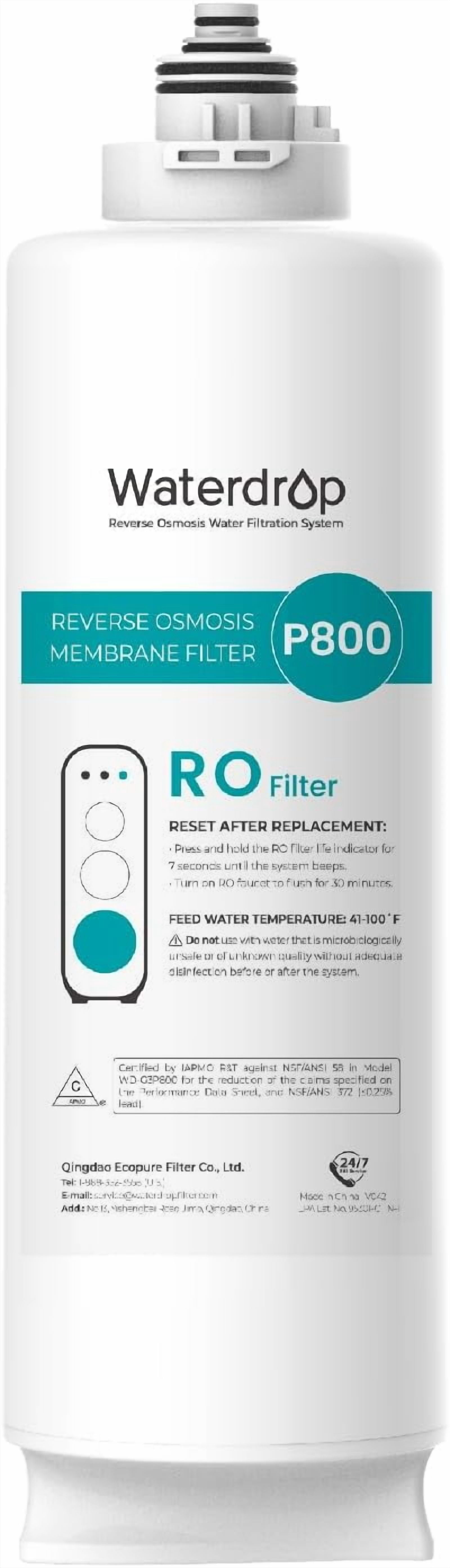 Waterdrop WD-G3P800-N2RO Filter, Replacement for WD-G3P800-W Tankless Reverse Osmosis System, Reduce PFAS, 2-year Lifetime