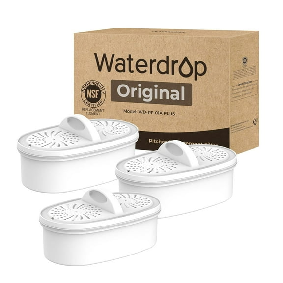 Waterdrop WD-PF-01A Plus NSF Certified Replacement Filters for All Waterdrop Pitcher and Dispenser Filtration System, Reduces PFAS, PFOA/PFOS, Last Up to 200 Gallons (3 Packs)