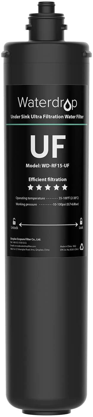Waterdrop WD-RF15-UF Water Filter, Replacement 15UA-UF Under Sink Water Filtration System, 0.01 Micron, 16000 Gallons High Capacity