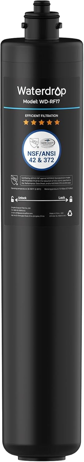 Waterdrop RF17 Replacement Filter Cartridge for 17UA/17UB Under Sink Water Filter, Reduces PFAS, PFOA/PFOS, Lead, Chlorine, Bad Taste & Odor, NSF/ANSI 42 Certified, 24K Gallons High Capacity