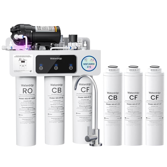 Waterdrop WD-T3-C 8-Stage Under Sink RO Water Filter System, NSF/ANSI 372 Certified, 450GPD Tankless, 2:1 Pure to Drain, BPA Free, Plug-in Required, Includes Replacement Filter