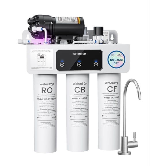 Waterdrop WD-T3-C Reverse Osmosis Water Filter,450GPD,8-Stage Under Sink RO Water Filter, 450G Tankless Water Filtration System, 2:1 Pure to Drain, BPA Free, Plug-in Required