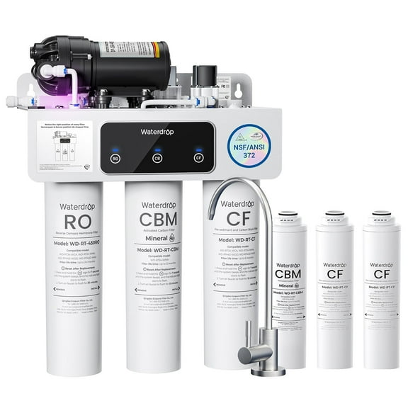 Waterdrop WD-T3-M 9-Stage Under Sink RO System, NSF/ANSI 372 Certified, Remineralization, 450G Tankless, 2:1 Pure to Drain, Plug-in Required, Includes Replacement Filter