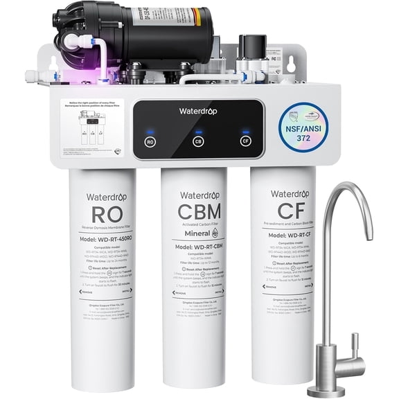 Waterdrop WD-T3-M Remineralization Reverse Osmosis Water Filter, 450 GPD, 9-Stage Undersink RO System, 450G Tankless RO Water Filtration System, 2:1 Pure to Drain, Plug-in Required