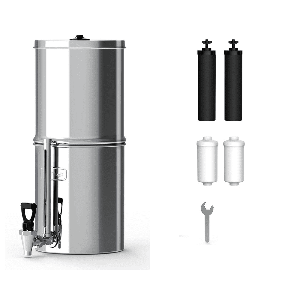 Waterdrop WD-TK-F Gravity-fed Water Filter System, 2.25-gallon Stainless-steel System, with 4 Filters, Metal Water Level Spigot, Reduces up to 98.95% of chlorine&Bad Taste-King Tank Series