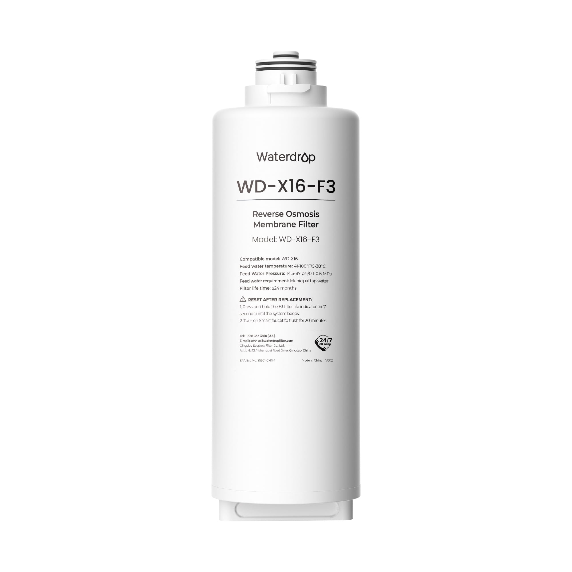 Waterdrop WD-X16-F3 Filter, Replacement for WD-X16-Alkaline 1600 GPD Reverse Osmosis System, 24-month Lifetime, Reduce PFAS