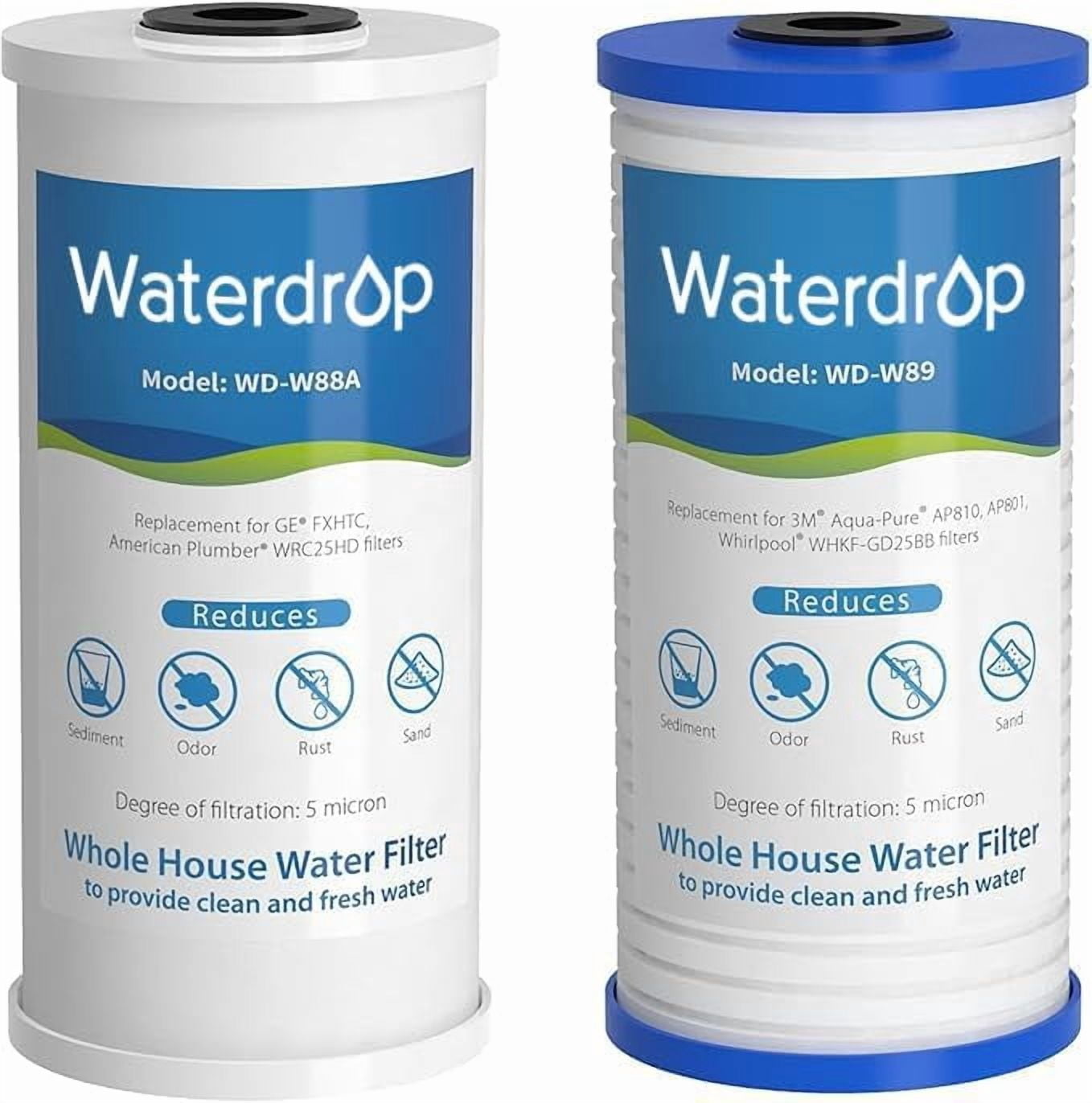 Waterdrop WF10PG 5 Micron 4.5" x 10" Sediment Filter and Activated Carbon Filter, Replacement Cartridge for WFH21-PG Whole House Water Filtration System