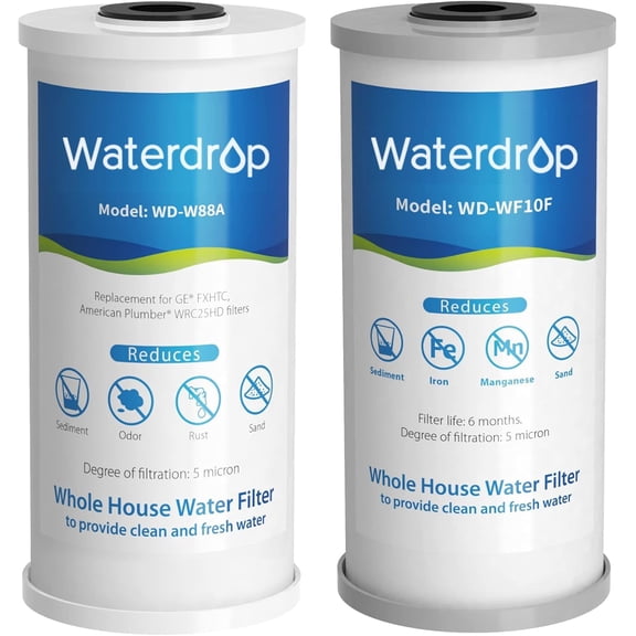 Waterdrop Whole House Water Filter, Carbon Filter, Reduce Iron & Manganese Filter Cartridge, Replacement for GE GXWH40L, FXHTC, Ispring, Culligan RFC-BBSA, Whirlpool, Any 10" x 4.5" System, 5 Micron
