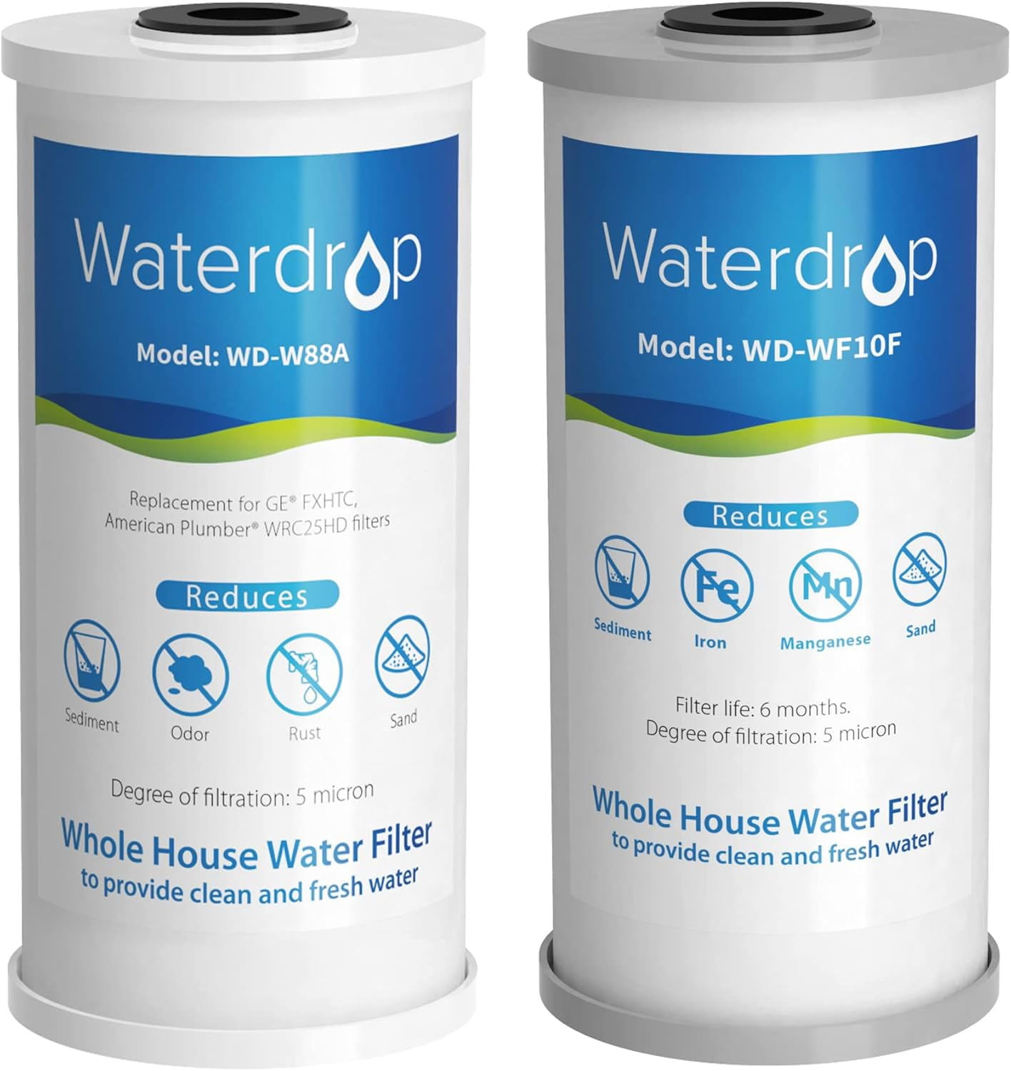 Waterdrop Whole House Water Filter, Carbon Filter,Replacement for GE GXWH40L, FXHTC, Ispring, Culligan RFC-BBSA, Whirlpool, Any 10" x 4.5" System, 5 Micron