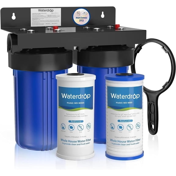 Waterdrop Whole House Water Filter System, with 10" x 4.5" Sediment Filer and Carbon Filter, 5-Stage Filtration,Highly Reduce Chlorine, Lead, Taste, and Odor