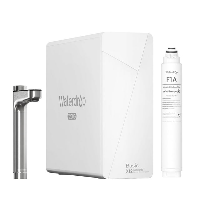 Waterdrop X12 Alkaline Mineral pH+ Reverse Osmosis System, 1200 GPD， Fast Flow RO Water Filter, 11-Stage Filtration BPA Free，with Free Filter