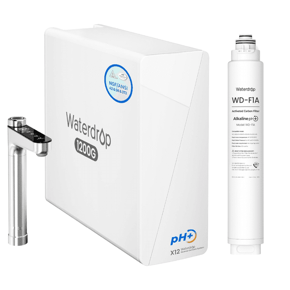 Waterdrop X12-Alkaline Mineral pH+ Reverse Osmosis System, NSF/ANSI 42&58&372 Certified, 1200 GPD RO Water Filter, 11-Stage Filtration Tankless RO System, 3:1 Pure to Drain, with F1A Water Filter