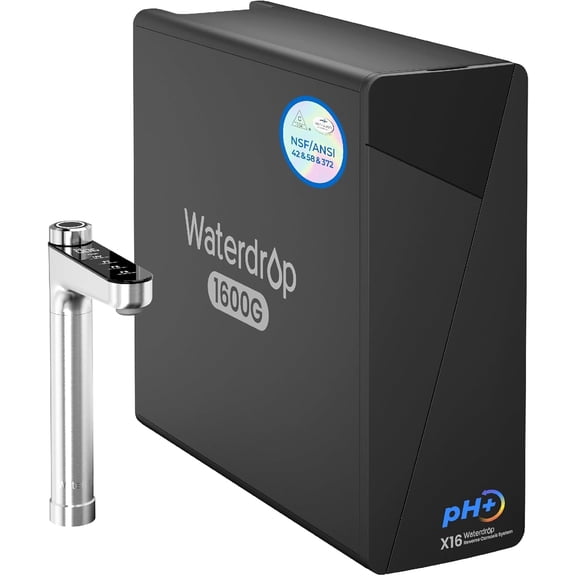 Waterdrop X16-Alkaline Reverse Osmosis Water Filter, NSF/ANSI 42&58&372 Certified, 1600 GPD RO System, 11-Stage Filtration, UnderSink, 3:1 Pure to Drain, Alkaline Mineral pH+, Stainless Steel Faucet