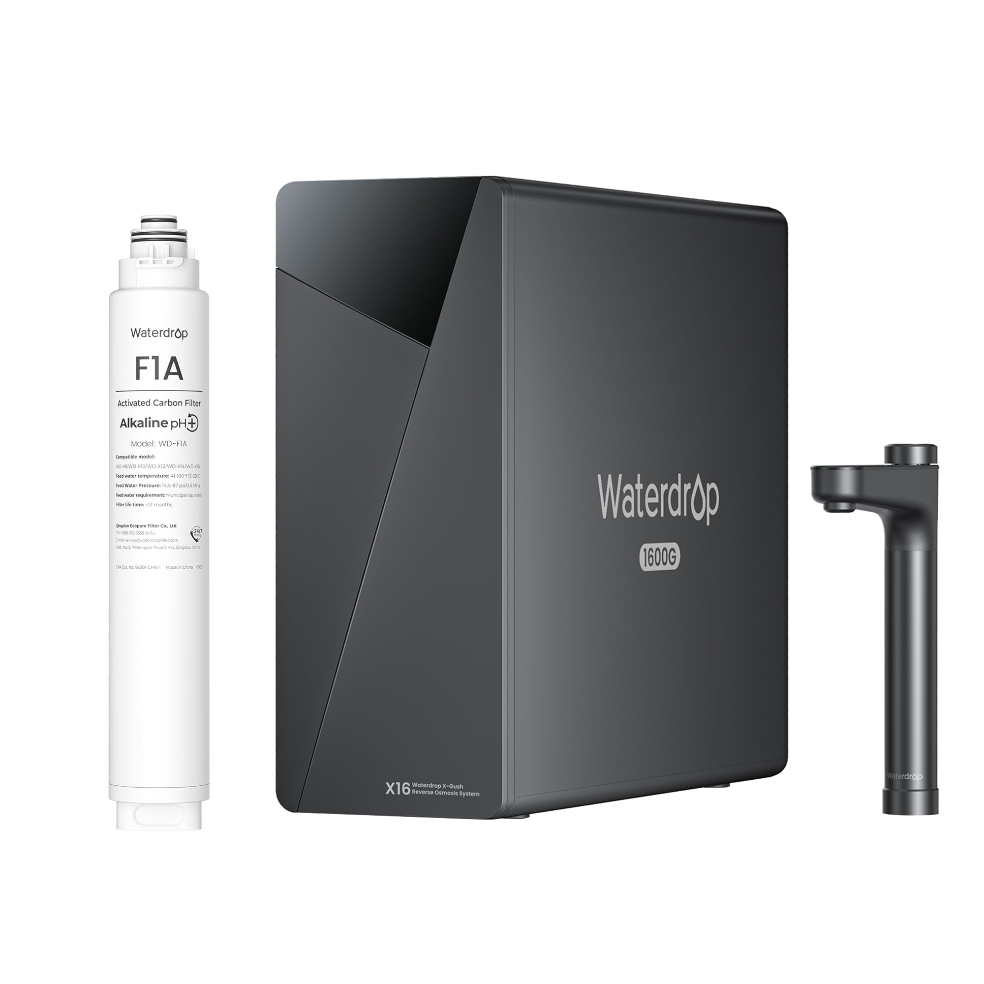 Waterdrop X16 Tankless Reverse Osmosis System, NSF/ANSI 58&372 Certified, 1600 GPD RO Water Filter System, 11-Stage Filtration UnderSink RO, 3:1 Pure to Drain, Alkaline Mineral pH+, with WD-F1A