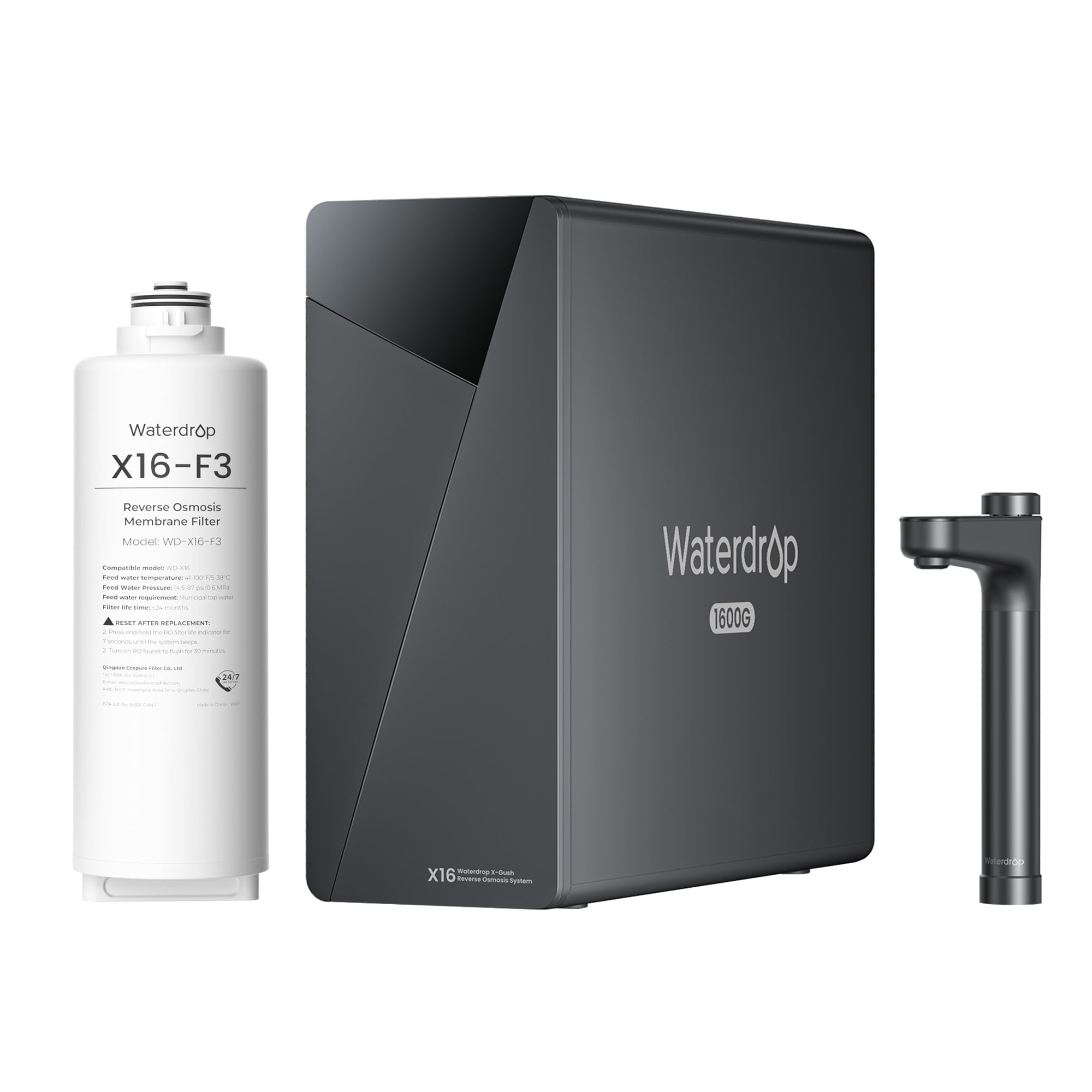 Waterdrop X16 Tankless Reverse Osmosis System, NSF/ANSI 58&372 Certified, 1600 GPD RO Water Filter System, 11-Stage Filtration UnderSink RO, 3:1 Pure to Drain, Alkaline Mineral pH+, with WD-X16-F3