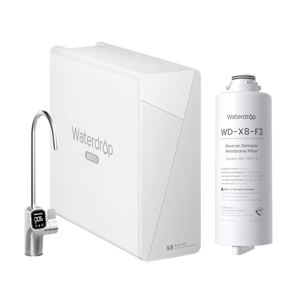 Waterdrop X8 Reverse Osmosis System, 800 GPD Tankless Reverse Osmosis Water Filter, 9-Stage Filtration Undersink RO Water Filtration System, 2:1 Pure to Drain, Smart Faucet, Reduce PFAS,with WD-X8-F3