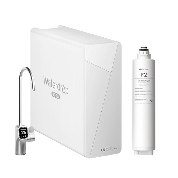 Waterdrop X8 Reverse Osmosis System, 800 GPD Tankless Reverse Osmosis Water Filter, 9-Stage Filtration Undersink RO Water Filtration System, 2:1 Pure to Drain, Smart Faucet, Reduce PFAS,with WD-F2