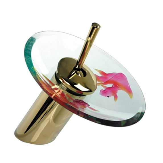 Waterfal Sink Faucet Bathroom Sink Tap 7" Koi Fish Disk Glass, Brass| Renovators Supply