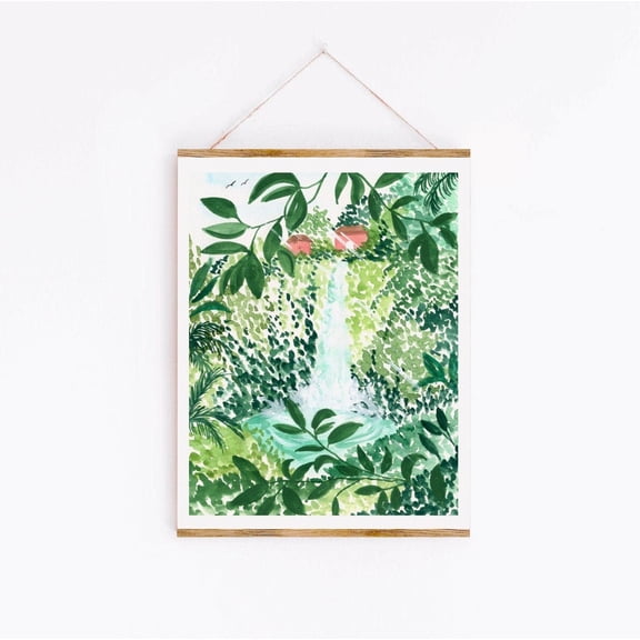 Waterfall Art Poster Summer Botanical Scene (Multiple Sizes Available), Unframed Canvas Size 8x12 F03.1.19l1539