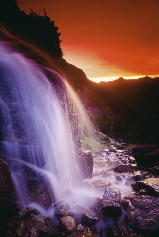 Waterfall At Sunset Bugaboo Glacier Provincial Park British Columbia Canada Canvas Art - Bilderbuch Design Pics (12 x 18)