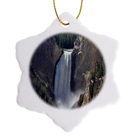 3drose, Waterfall at Yellowstones Grand Canyon, 3 inch Snowflake Porcelain Ornament