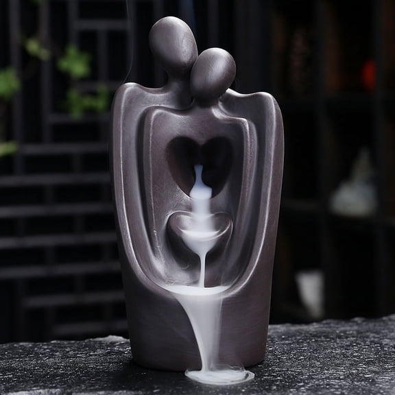 Waterfall Backflow Incense Burner Backflow Censer Hugged Couple Incense Burner Purple Sand Flowing Smoke Burner for Relax Stress Relief Yoga and Meditation