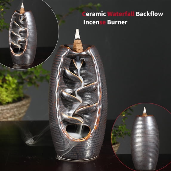 Waterfall Backflow Incense Burner Ceramic Smoke Censer Holder with Mountain Stream Design for Home Office Zen Meditation Relaxing Decor