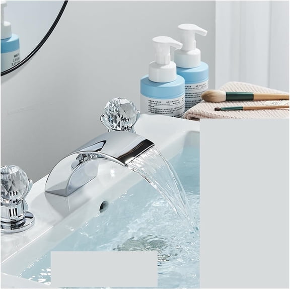 Waterfall Basin Double Crystal Handle Sink Deck Mount Tub Faucet Crane