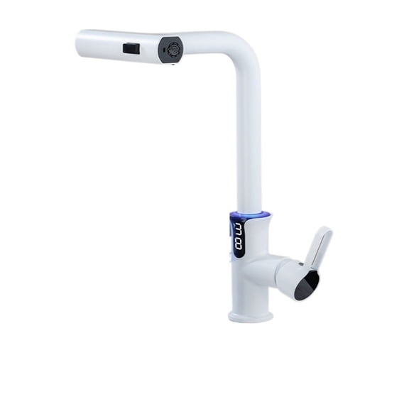 Waterfall Basin Faucet Pull-Out Kitchen & Bathroom Faucet, Rainfall Temperature Digital Display No Battery SUS604 Stainless Steel