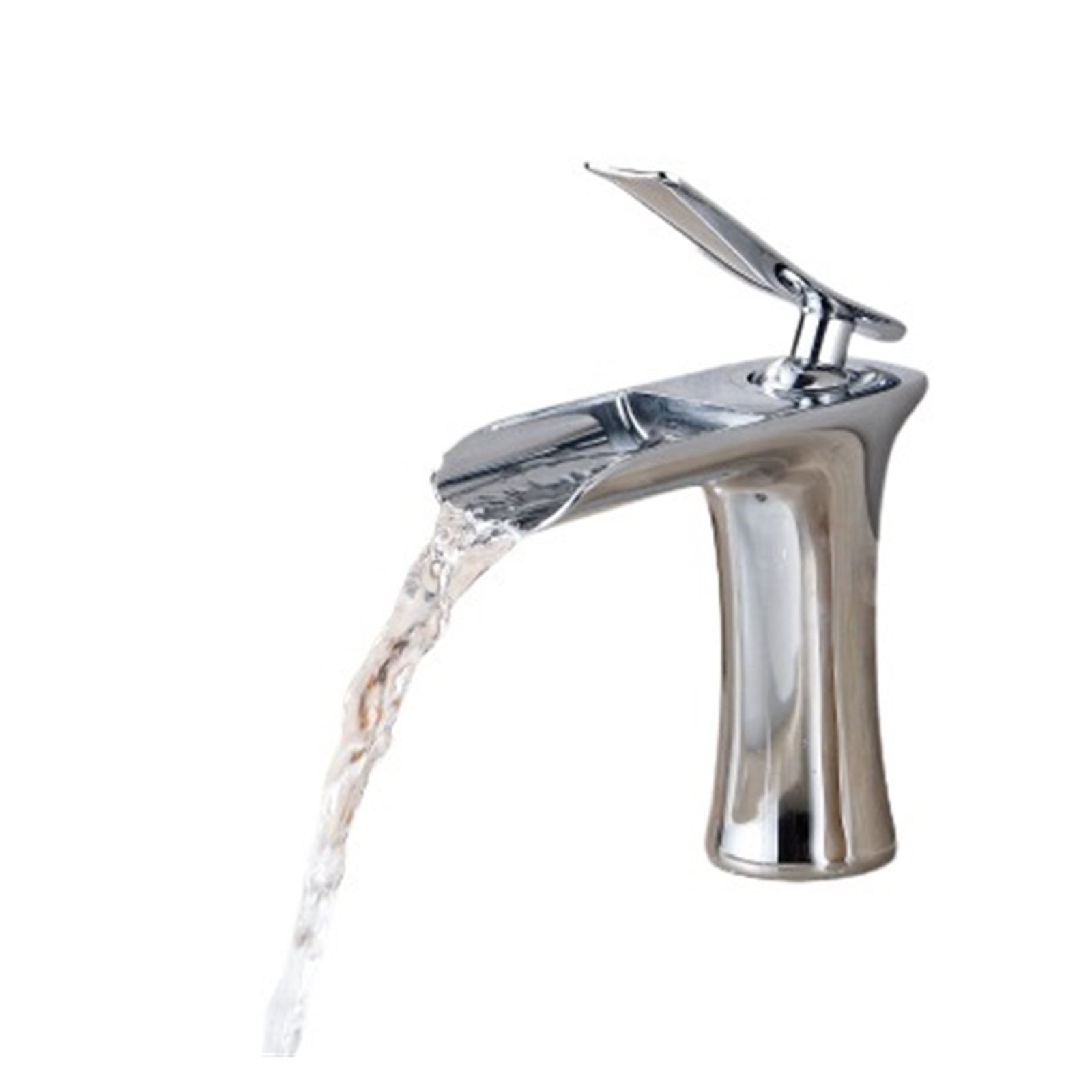 Waterfall Bathroom Basin Sink Faucets, Hot Cold Tap Deck Mounted Water Mixer Tap, Brass Chrome Vanity Single Handle Sink Tap - Modern Design