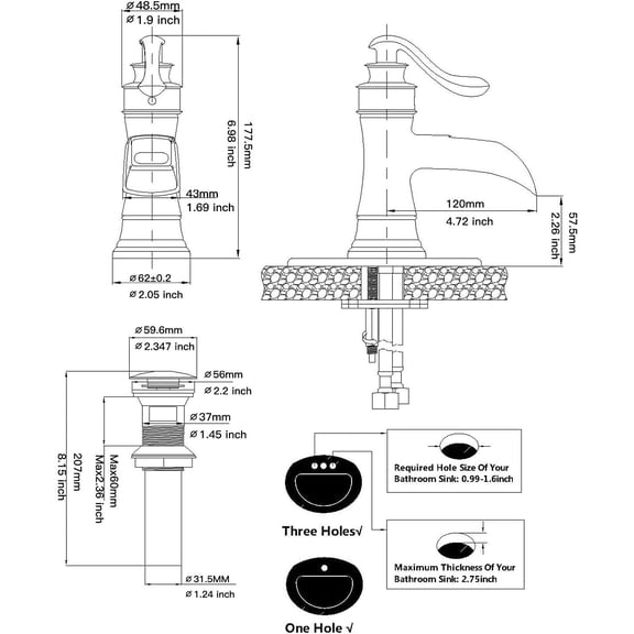Waterfall Bathroom Faucet 1 Hole Oil Rubbed Bronze Bathroom Sink Faucets Farmhouse Lavatory Vanity Bath Deck Mount Single-Handle One Hole Mixer Tap with Pop Up Drain Supply Lines Hose by Bathfinesse