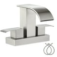 thumbnail image 1 of Waterfall Bathroom Faucet - 2 Handle 4 Inch Centerset Faucet for Lavatory Bathroom Sink, with cUPC Faucet Supply Line Hoses for Bathroom Restroom Vanity Lavatory, Brushed Nickel, 1 of 10