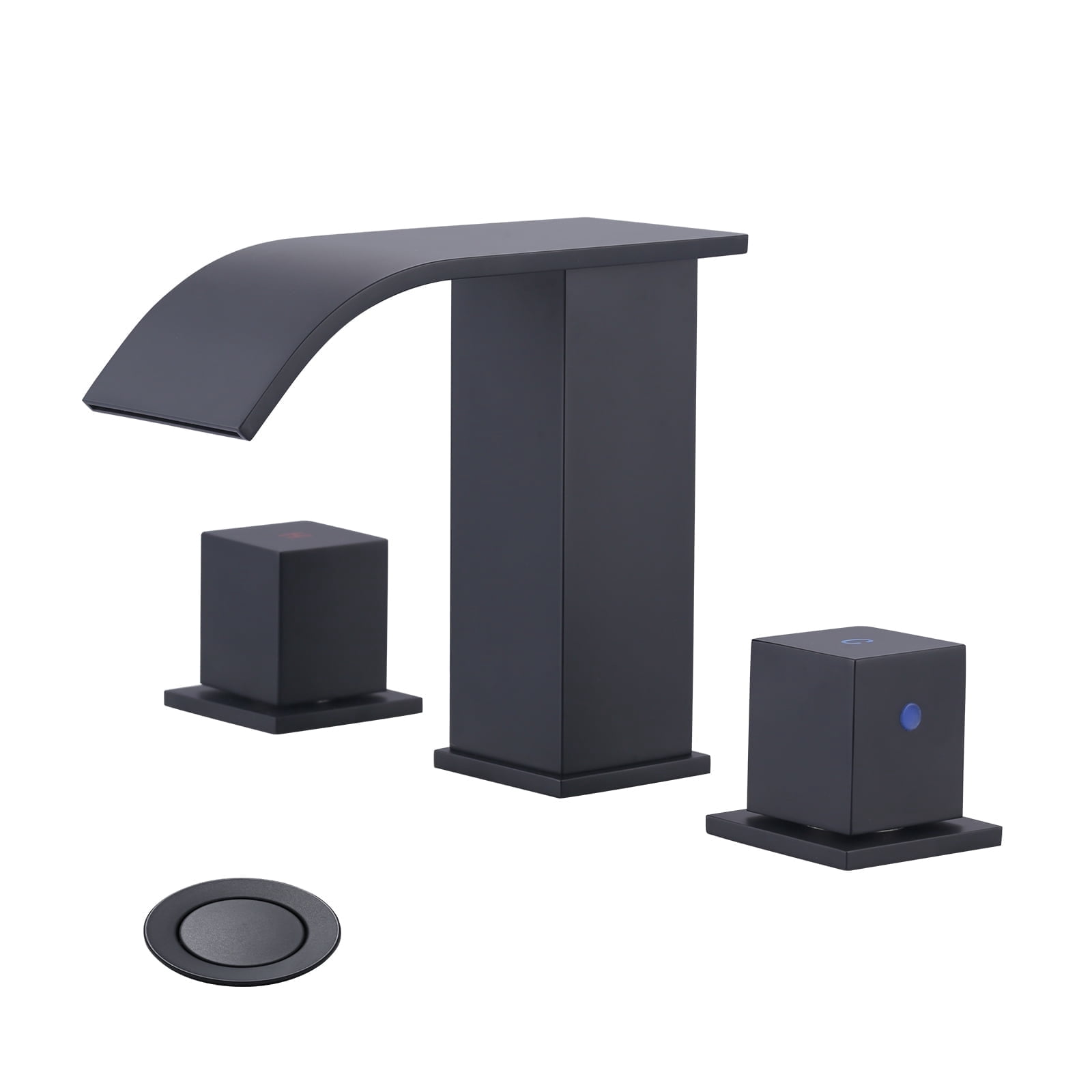 Waterfall Bathroom Faucet 3 Hole: WOWOW 8 inch Widespread Bathroom Faucet Matte Black, Modern 2 Handles Bathroom Sink Faucet with Pop up Drain and cUPC Supply Lines Visit the WOWOW Store