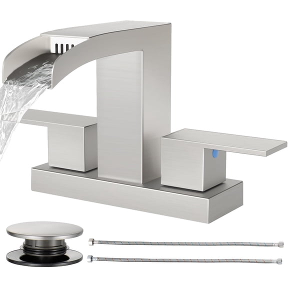 Waterfall Bathroom Faucet, Brushed Nickel 4 Inch Centerset 3 Hole