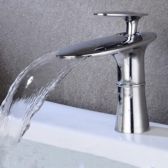 Waterfall Bathroom Faucet, Solid Brass, Sink Faucet Hot and Cold Mix Tap, Single Handle Waterfall Bathroom Sink Faucets, Chrome Plated, High