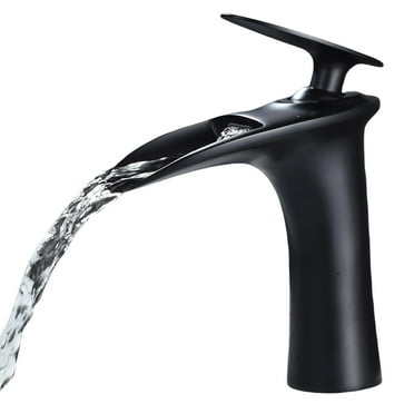 Waterfall Bathroom Faucet with Pop up Drain(with Over Flow) 1 Hole Mount Hot Cold Basin Mixer Tap Single Lever Brass Faucet White Gold Finish