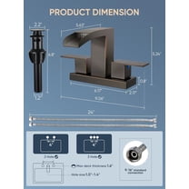 Waterfall Bathroom Faucets 3 Hole, Oil Rubbed Bronze Bathroom Sink Faucet Square 4 Inch Centerset with Pop-Up Drain, 2 Handle and 2 Supply Hoses, Lead-Free Stainless Steel for Vanity Sink Rv