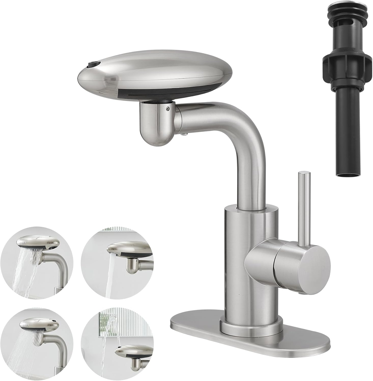 Waterfall Bathroom Faucets 4 Modes, Mixer Bathroom Sink Faucet 1 Hole ...