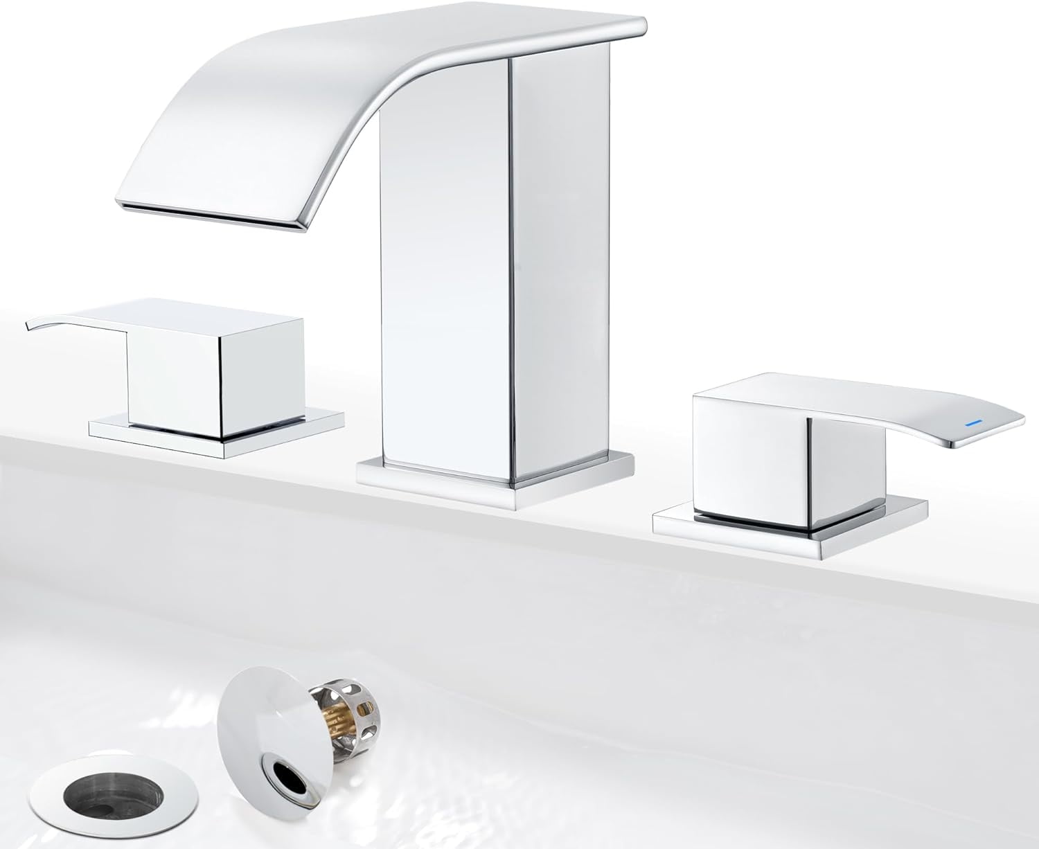 Waterfall Bathroom Faucets for Sink 3 Hole - Chrome Bathroom Faucet ...