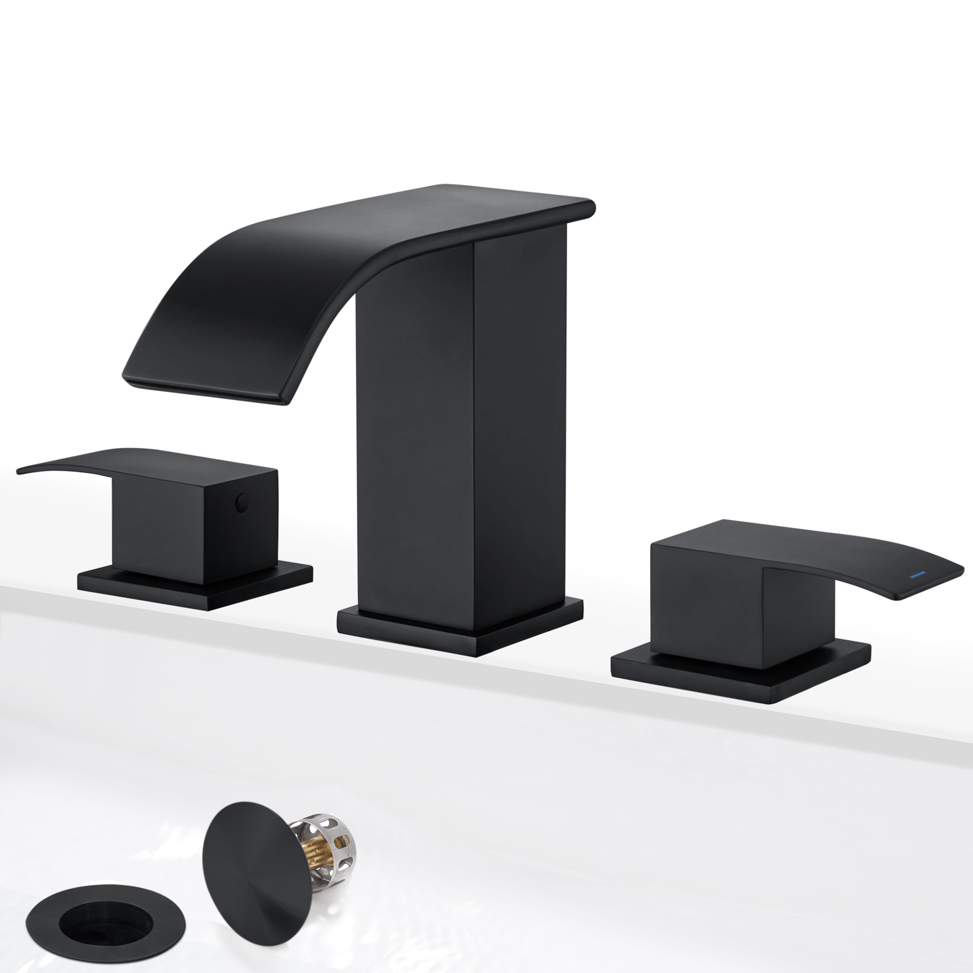 Waterfall Bathroom Faucets for Sink 3 Hole Matte Black Bathroom