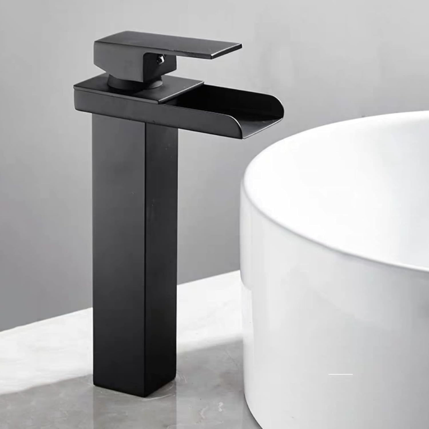Waterfall Bathroom Sink Faucet Black, Stainless Steel Vanity Faucet for Bathroom Sink, Waterfall ...