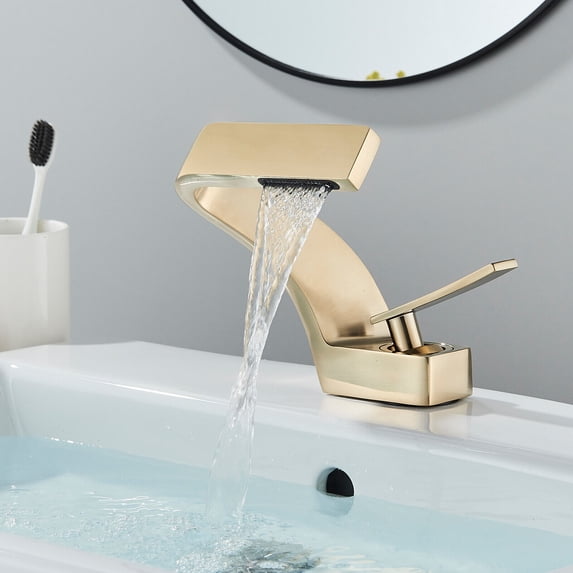 Zamery Brass Brushed Gold Waterfall 5.9 in Bathroom Faucet