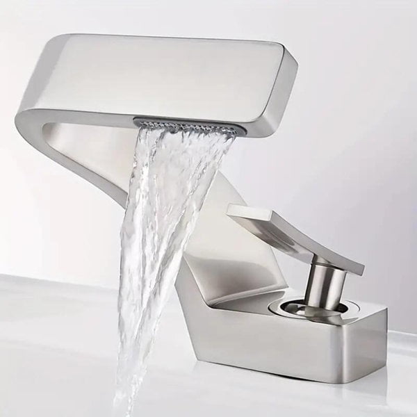 Waterfall Bathroom Sink Faucet Brushed Nickel 1 Hole Vanity Basin Mixer Single Handle Tap